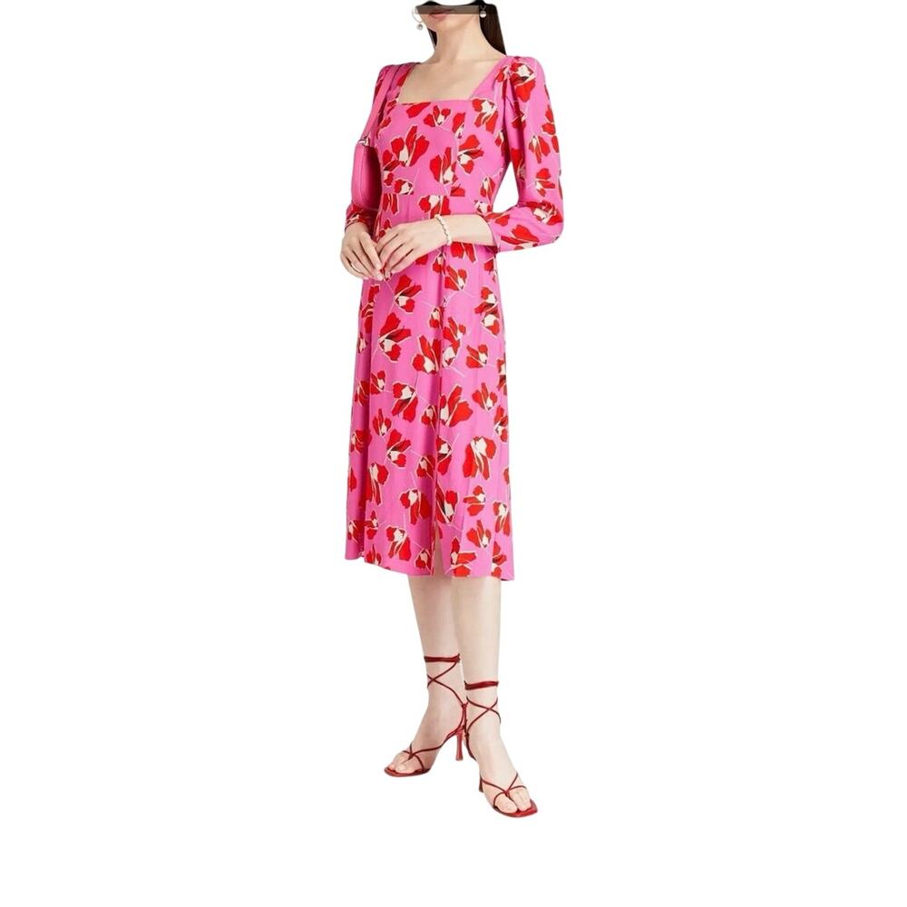 Diane Von Furstenberg Joanna Floral-Print Crepe Midi Dress sz 14